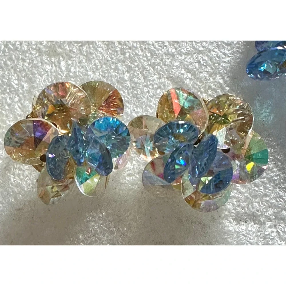 Vendome Blue & Clear Crystal Flat Bead Necklace and Earrings Set